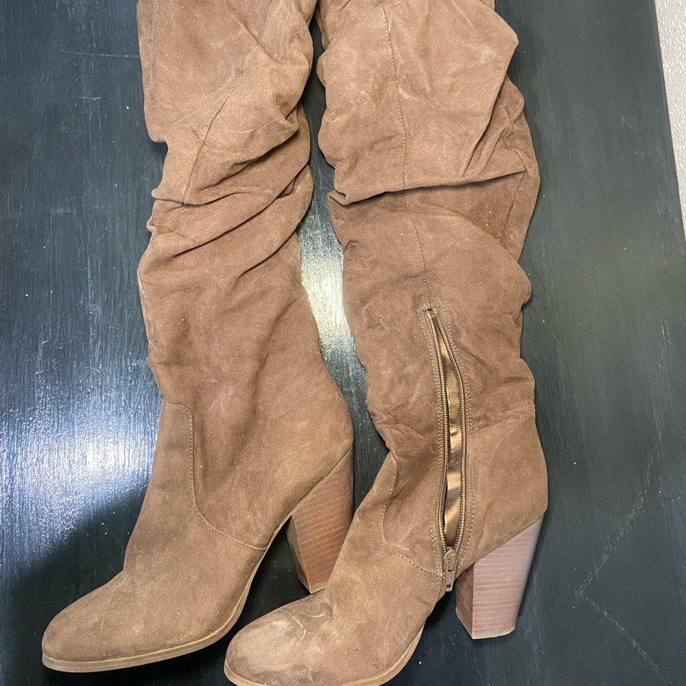Knee high faux suede slouch boots